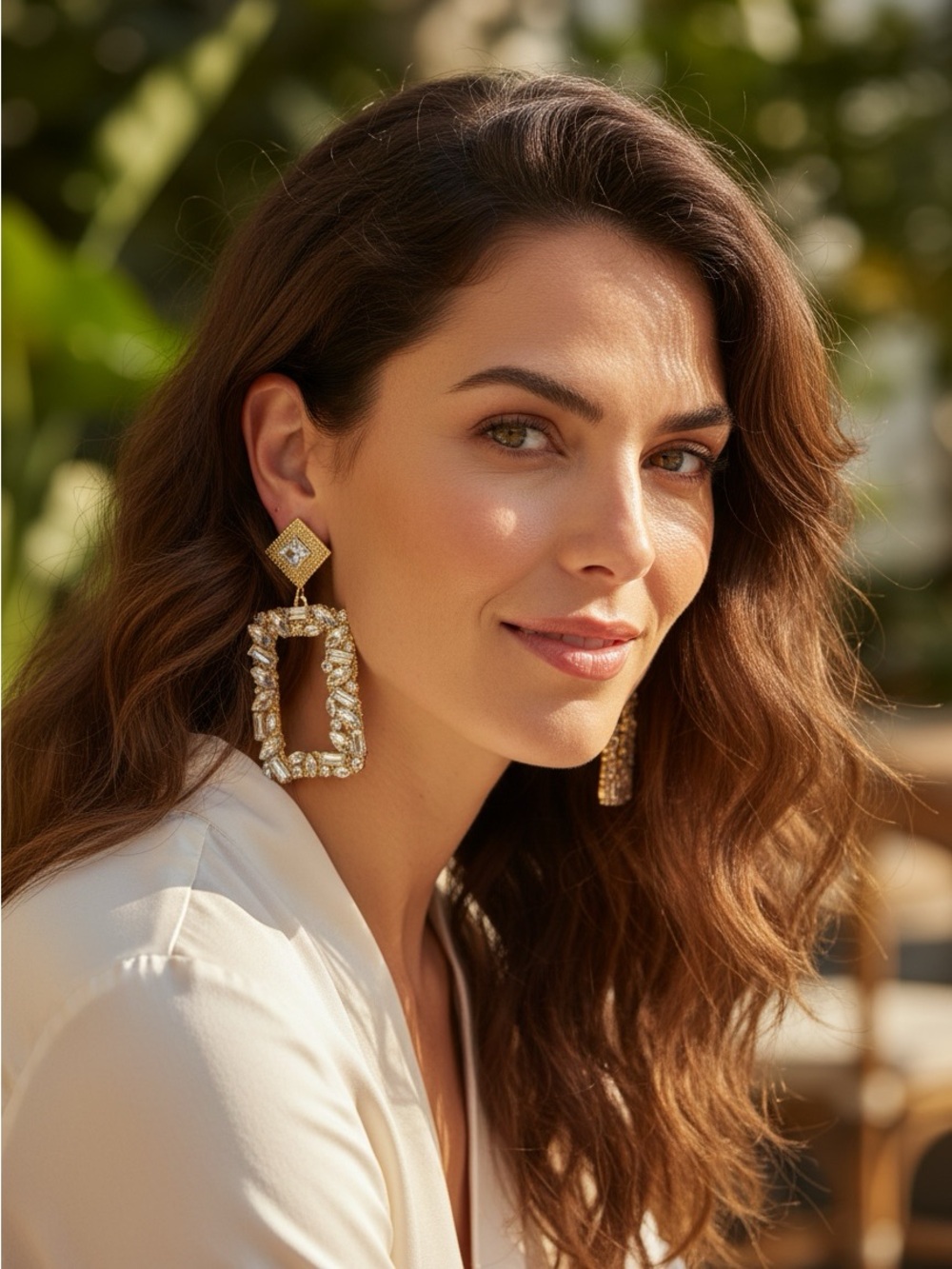 Sincerely Jules Gold-tone Open Rectangle Crystal Drop Earrings NIB